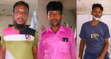 বাম থেকে বাসচালক ঝন্টু আলী, মো. আজমল হোসেন ও হেলপার শাকিব হোসেন। ছবি : সংগৃহীত