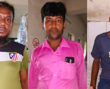 বাম থেকে বাসচালক ঝন্টু আলী, মো. আজমল হোসেন ও হেলপার শাকিব হোসেন। ছবি : সংগৃহীত