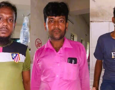 বাম থেকে বাসচালক ঝন্টু আলী, মো. আজমল হোসেন ও হেলপার শাকিব হোসেন। ছবি : সংগৃহীত
