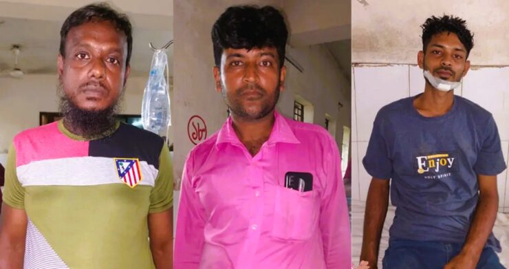 বাম থেকে বাসচালক ঝন্টু আলী, মো. আজমল হোসেন ও হেলপার শাকিব হোসেন। ছবি : সংগৃহীত