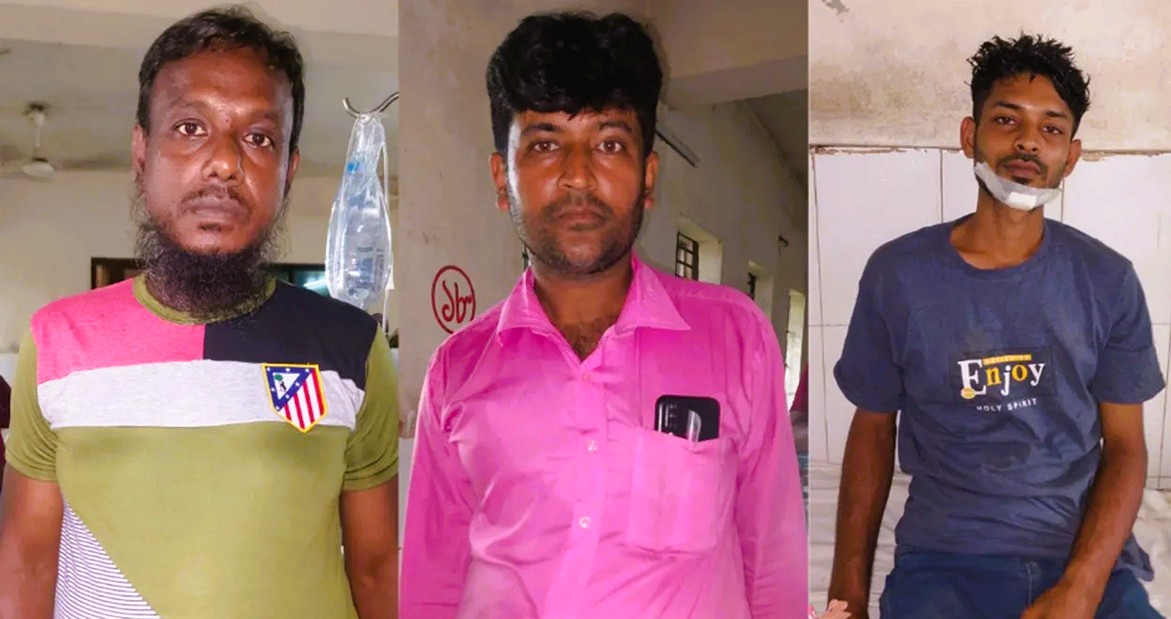 বাম থেকে বাসচালক ঝন্টু আলী, মো. আজমল হোসেন ও হেলপার শাকিব হোসেন। ছবি : সংগৃহীত